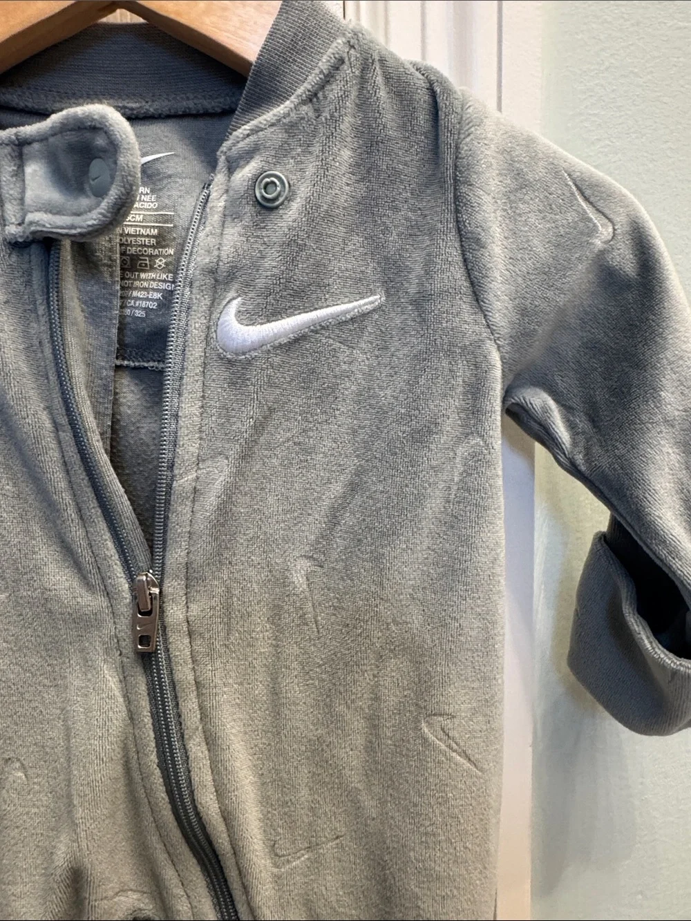 Nike Sage Green Baby Footed One-Piece with White Swoosh
